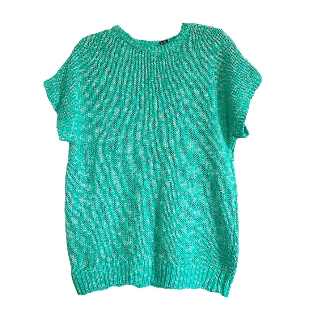 Vintage teal turquoise ramie blend sweater vest large button shoulders